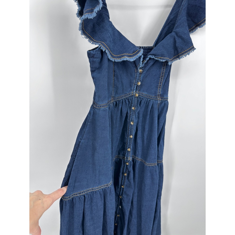 Pilcro Sweetheart Flutter Sleeve Denim Button Down Maxi Dress Small Blue Pockets - Picture 7 of 14